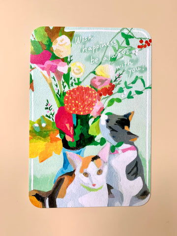 ポストカード「猫と花」