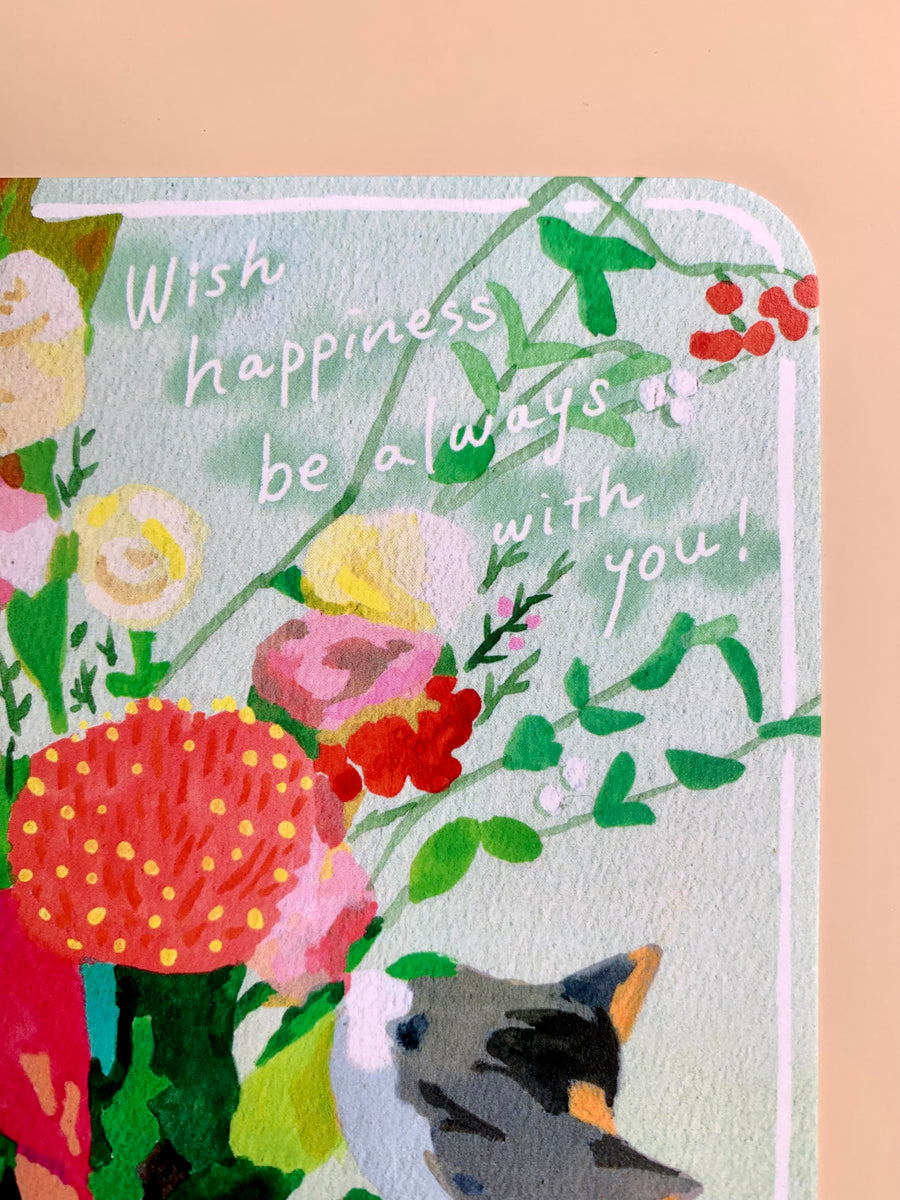 ポストカード「猫と花」